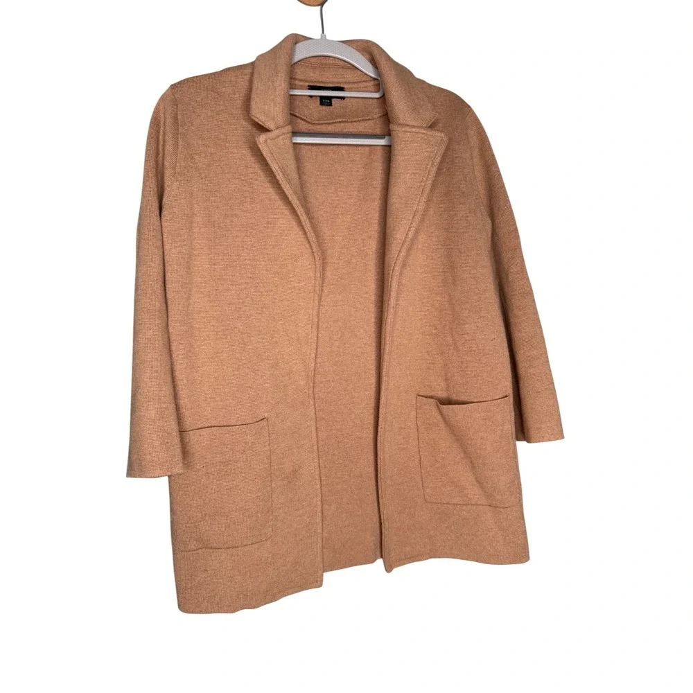 J. Crew 365 Sophie Open Front Sweater Blazer Tan Merino Wool‎ Blend